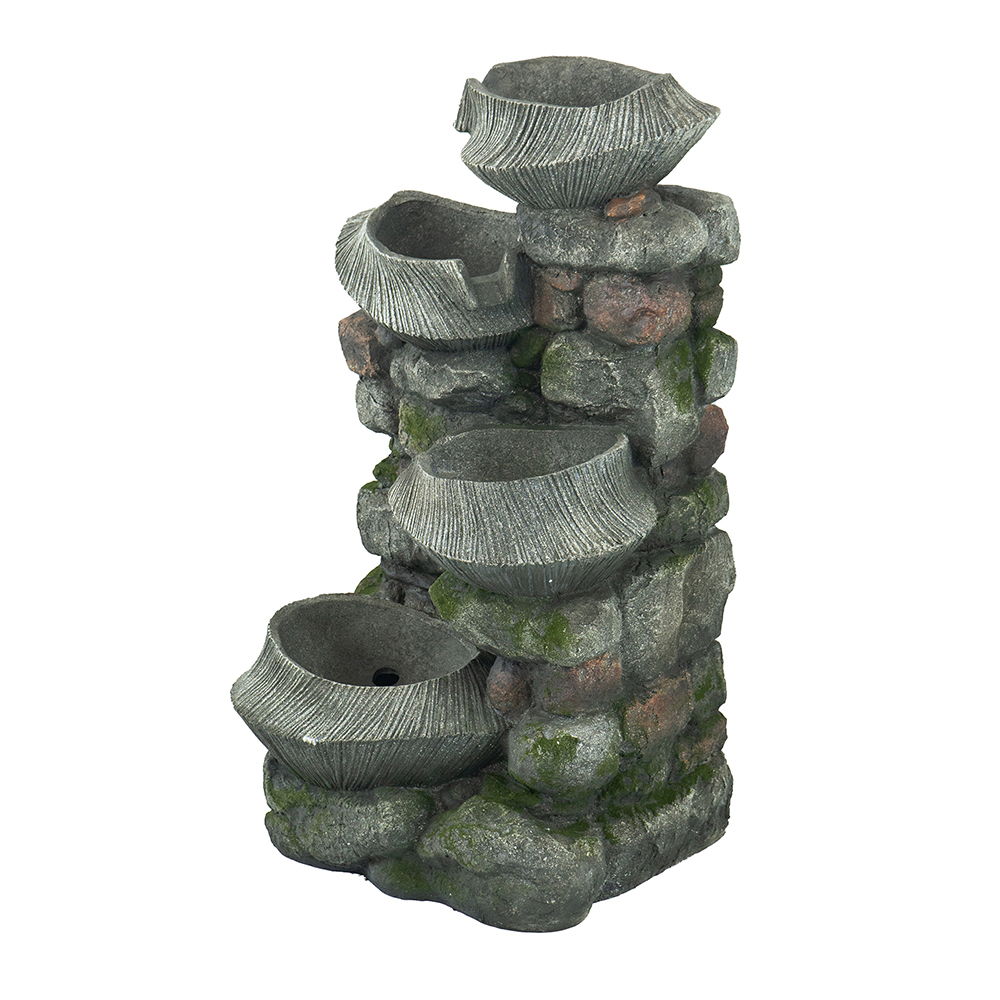 Indoor Outdoor Stone Water Fountain - 4 Tier Polyresin with LED Light