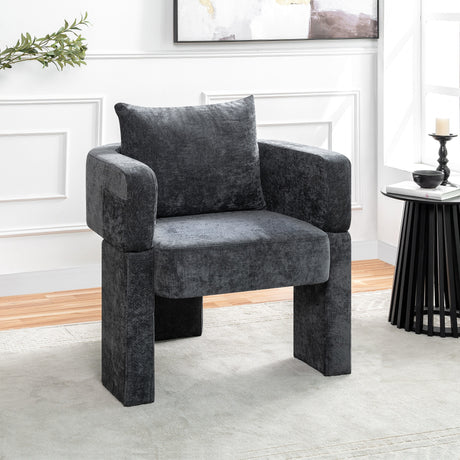 Modern-3-Leg-Chenille-Accent-Chair-with-Ergonomic-Arms-&-Removable-Pillow,-Gray-Accent-Chairs