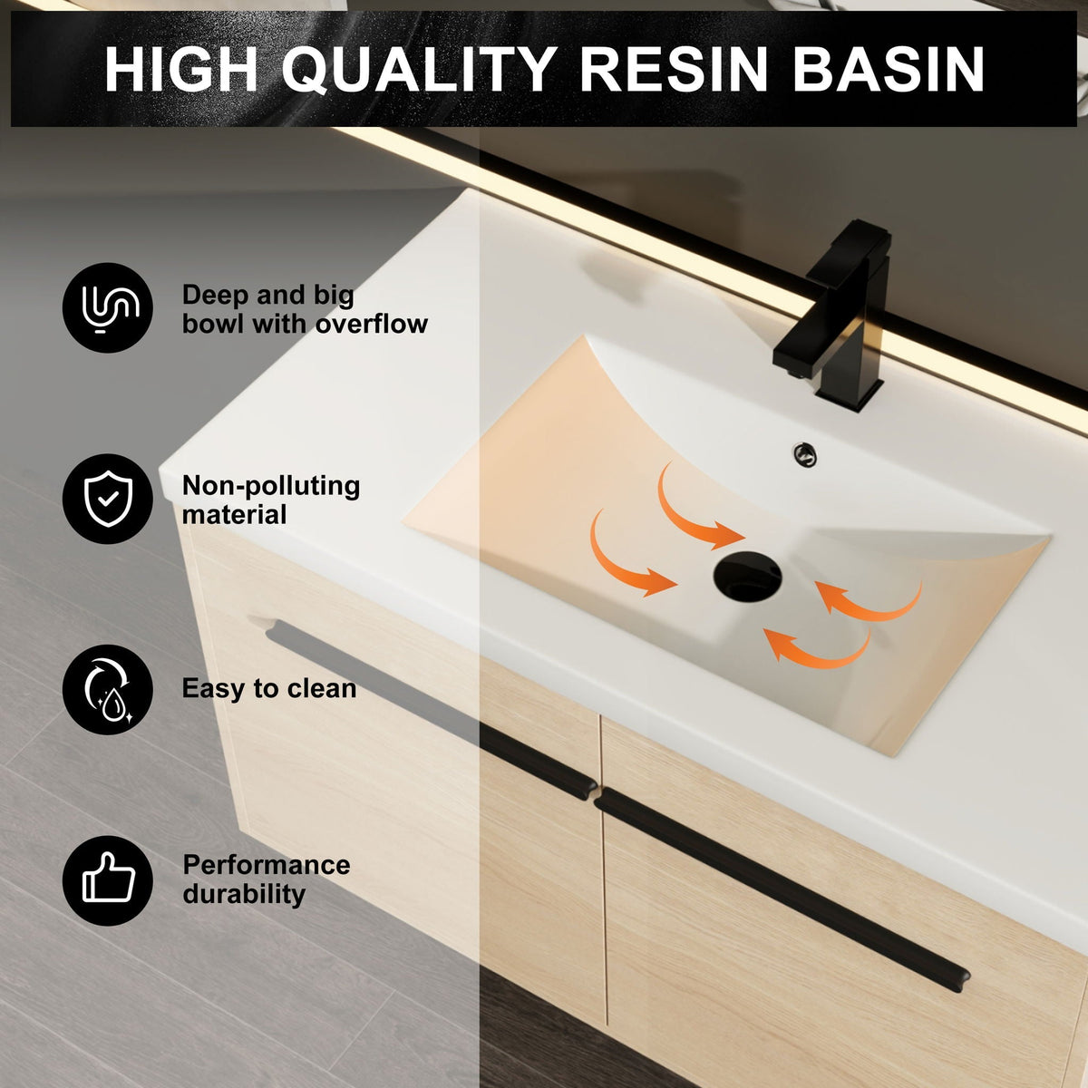 Bathroom Vanity Set With Resin Countertop Sink, 2 Doors