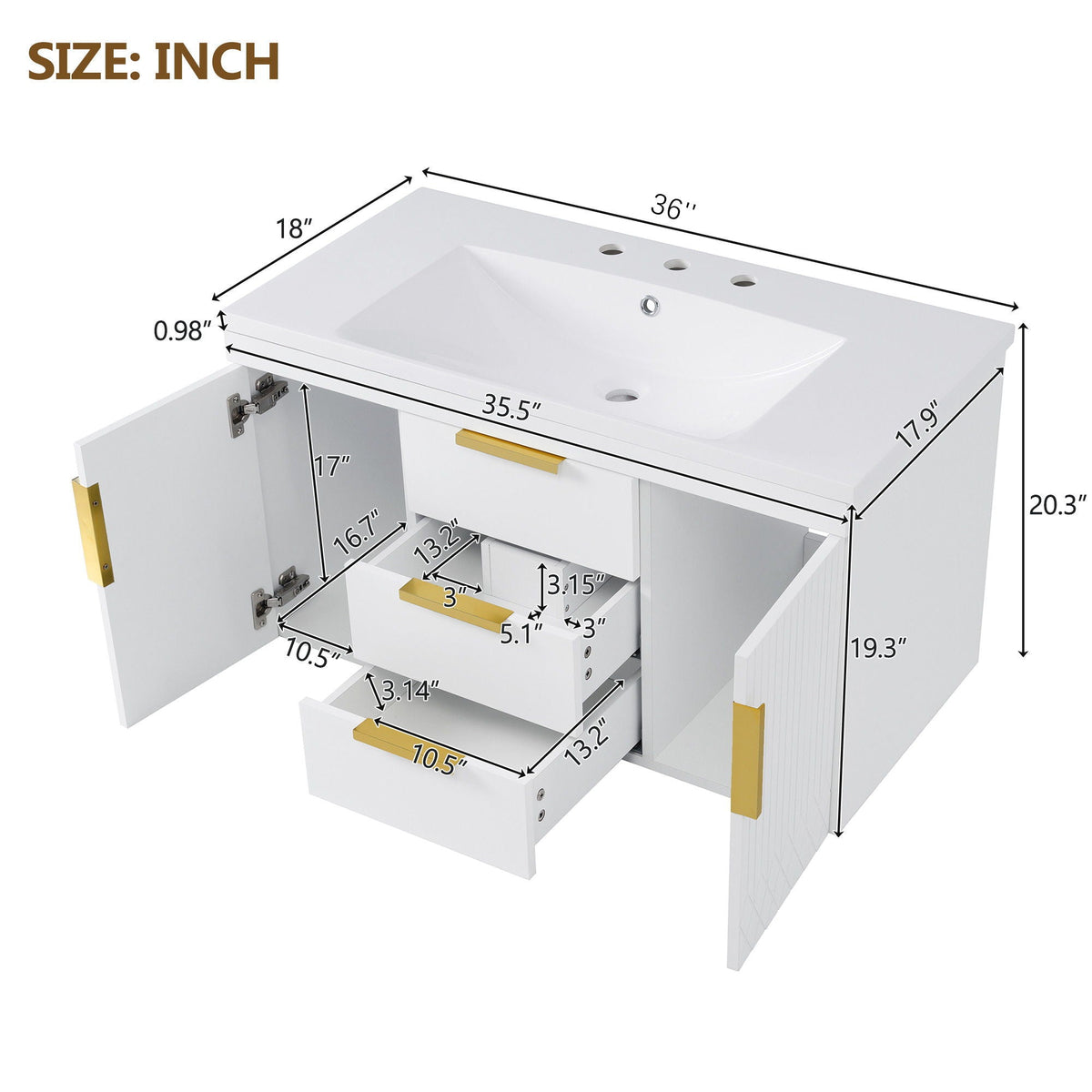 Wall Mounted Bathroom Vanity with Resin Sink - Black or White