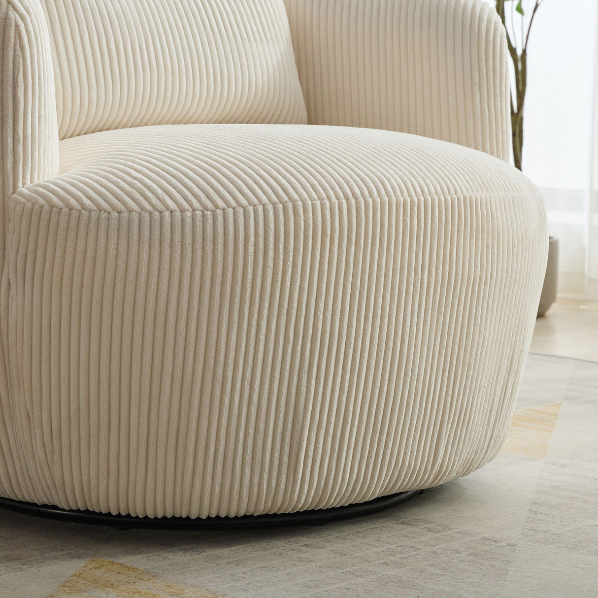 Wide Upholstered 360° Swivel Barrel Soft Chair With Pillow