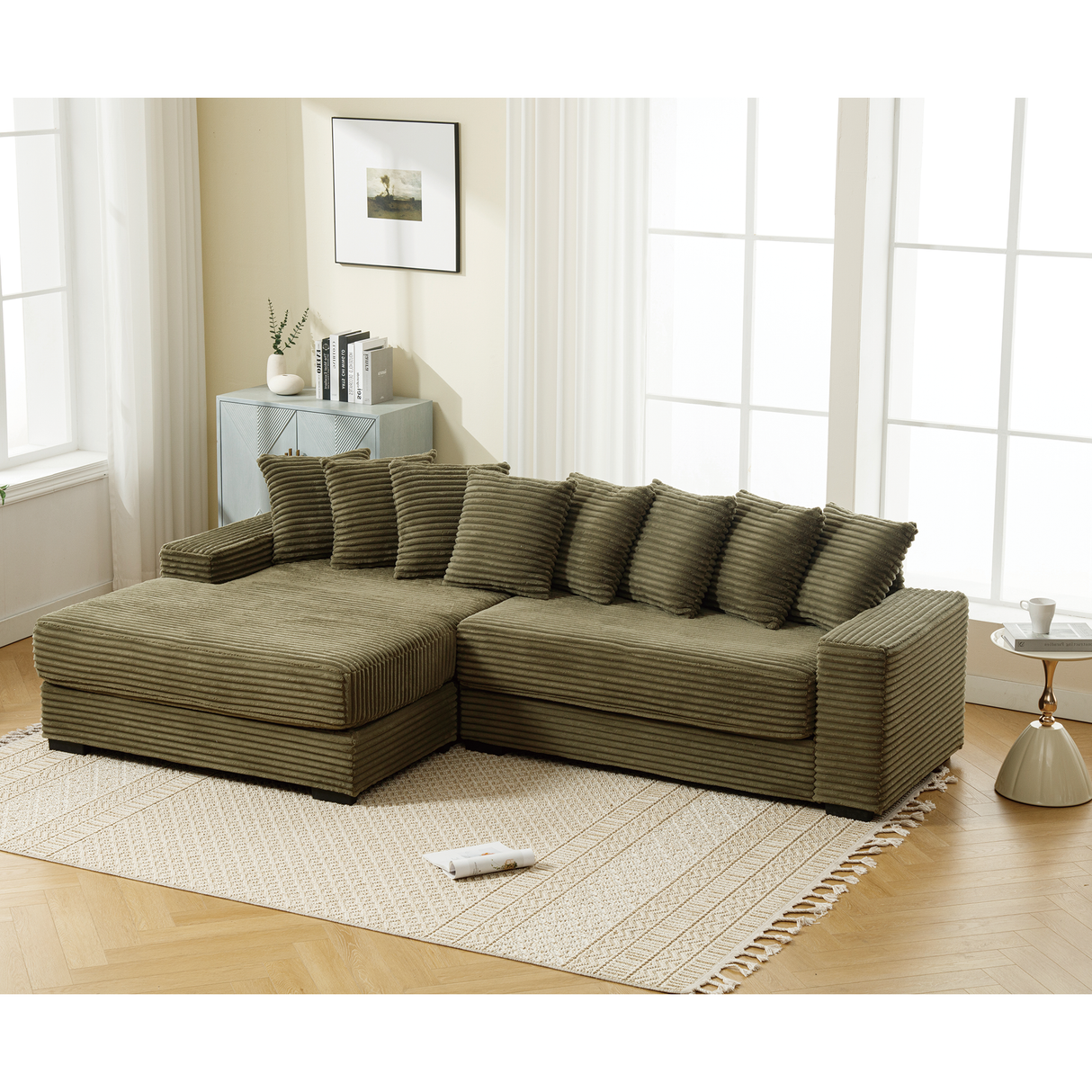 Oversized Two-Piece Corduroy Sofa with Left Chaise Daybed