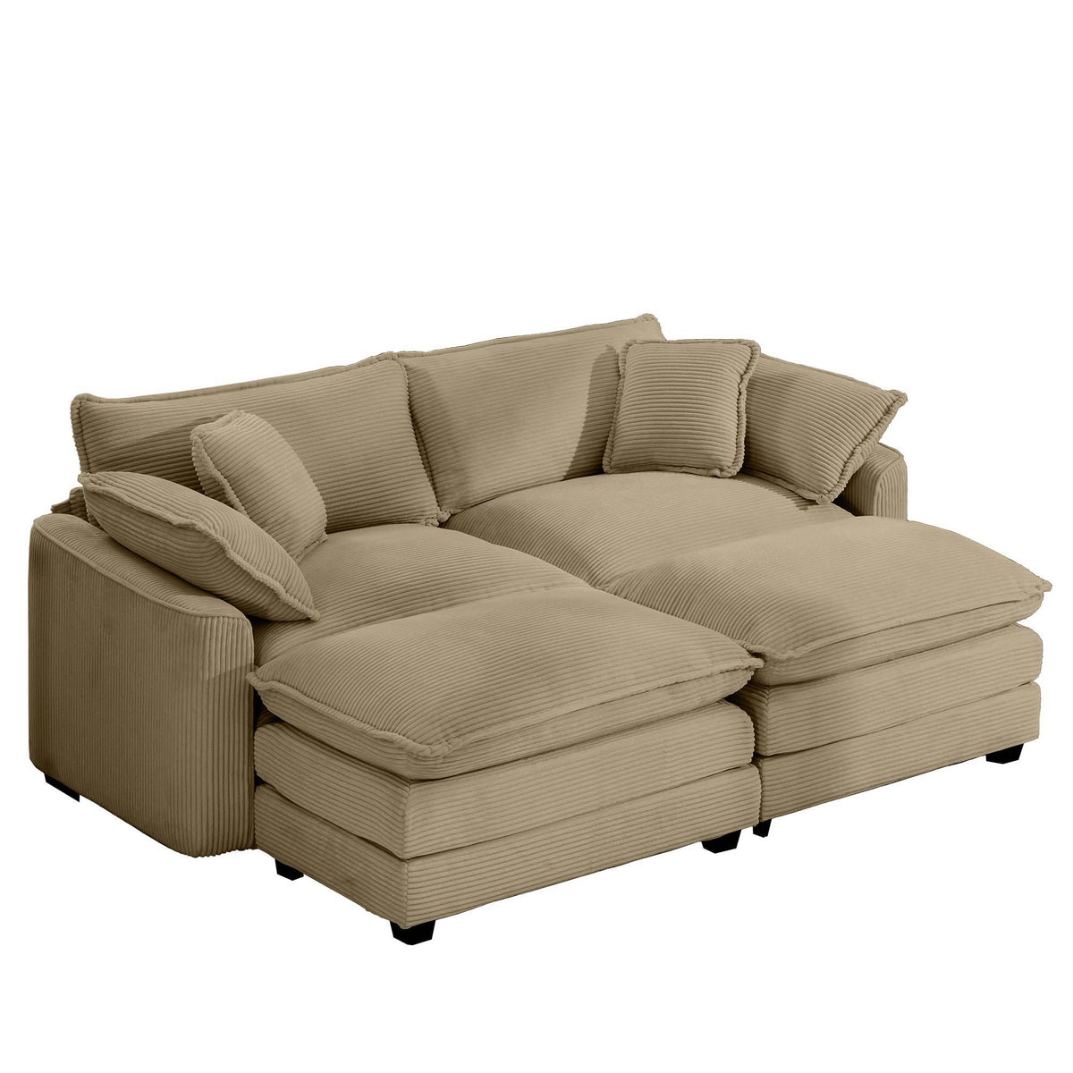 Modern Modular Cushion Sofa Set with Ottoman - Fabric, Multiple Colors