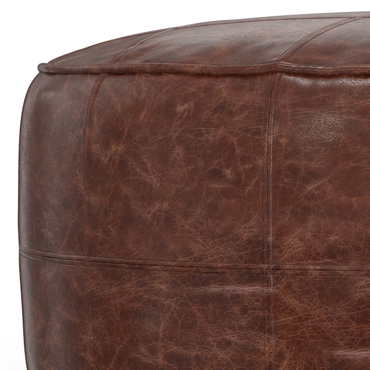 Connor 34" Round Coffee Table Pouf - Distressed Brown