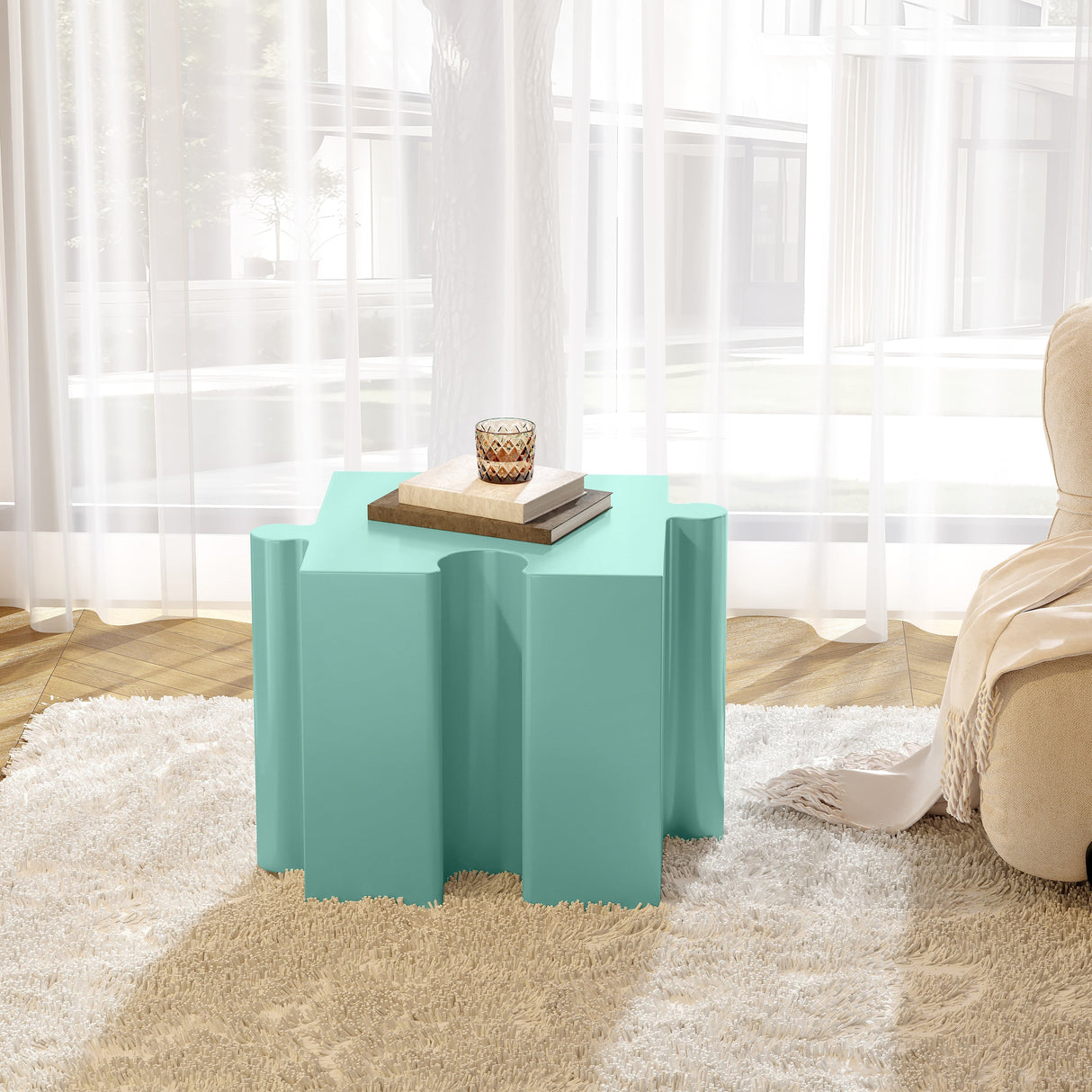 3-Piece Artistic Puzzle Table Set, Modular MGO Side Tables with Interlocking Design