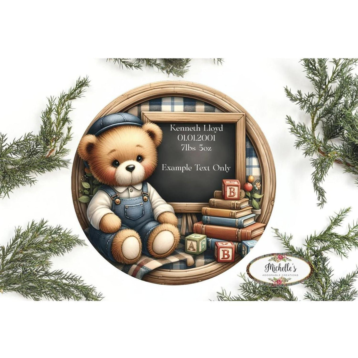 Baby Boy Bear Announcement Round Sign