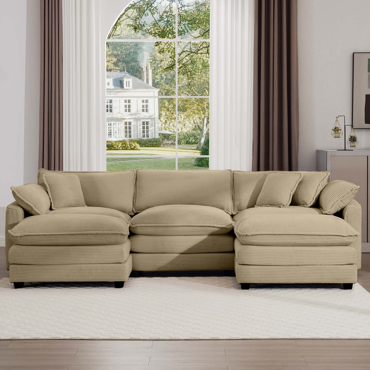 Modern Oversized Modular Cushion Sofa With Ottoman, Low Back, Deep Seating Sofa Set