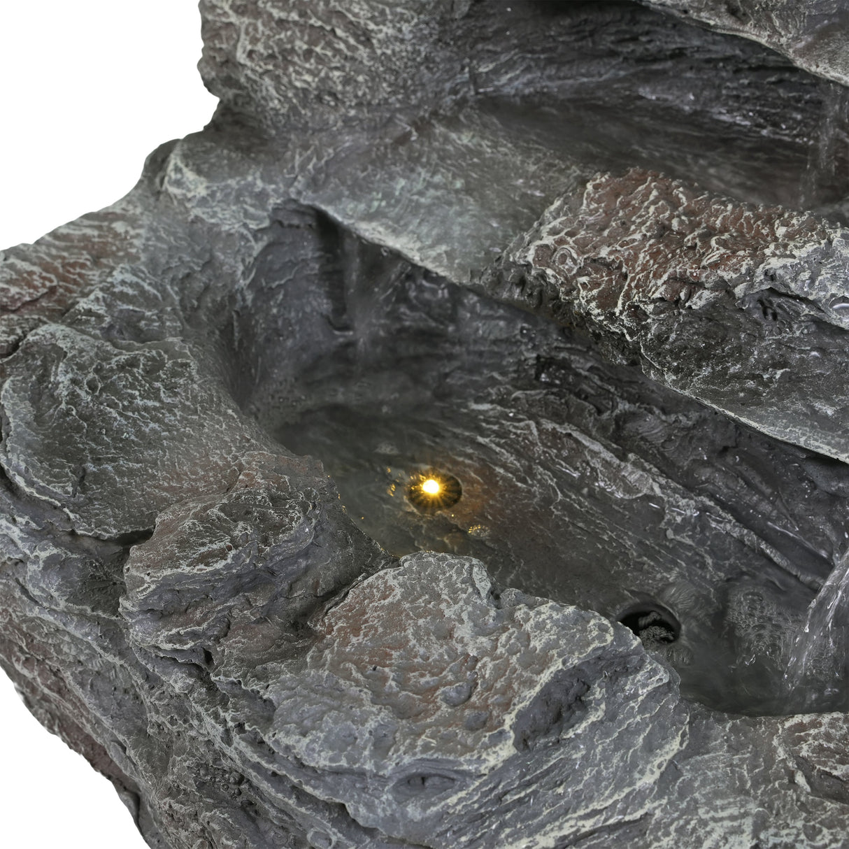4-Tiered Gray Concrete Rock Waterfall Fountain with LED Lights