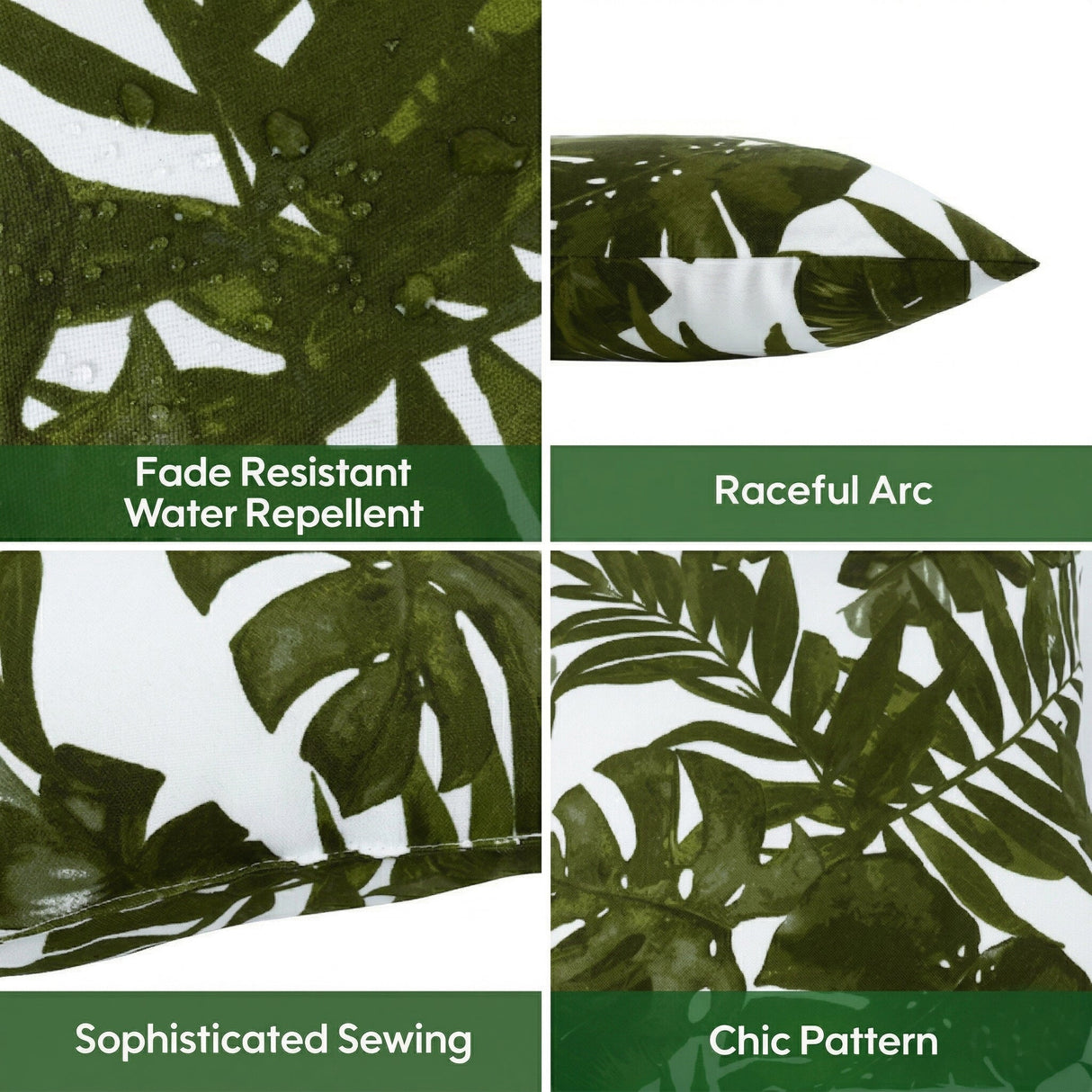 2 Pack Outdoor Throw Pillows, Waterproof & Fade-Resistant (18x18 Inch, Green Leaf)