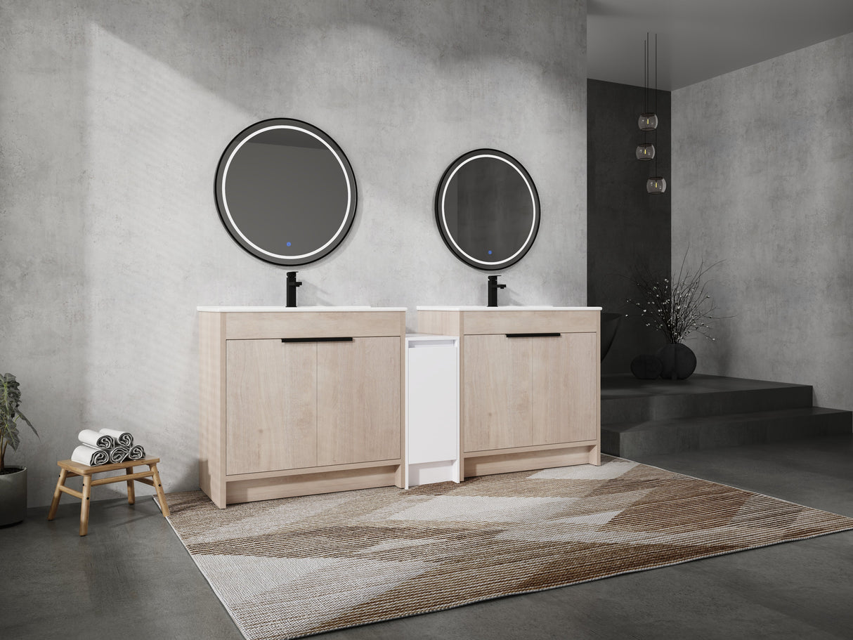 84 Inch Freestanding Bathroom Vanity with Ceramic Sink and Storage Cabinets