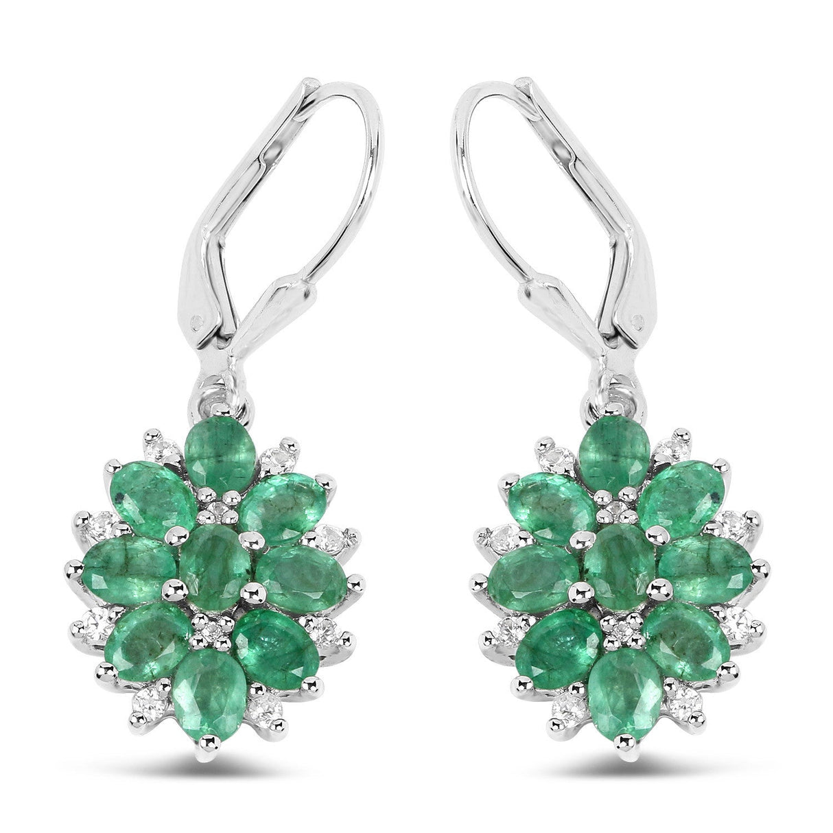 3.04 Carat Genuine Zambian Emerald and White Zircon .925 Sterling Silver Earrings