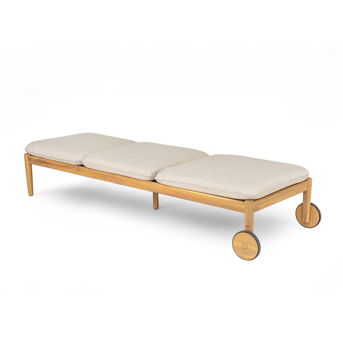 Riviera Outdoor Chaise Lounge with Wheels, Acacia Wood Frame - Natural (Set of 2)