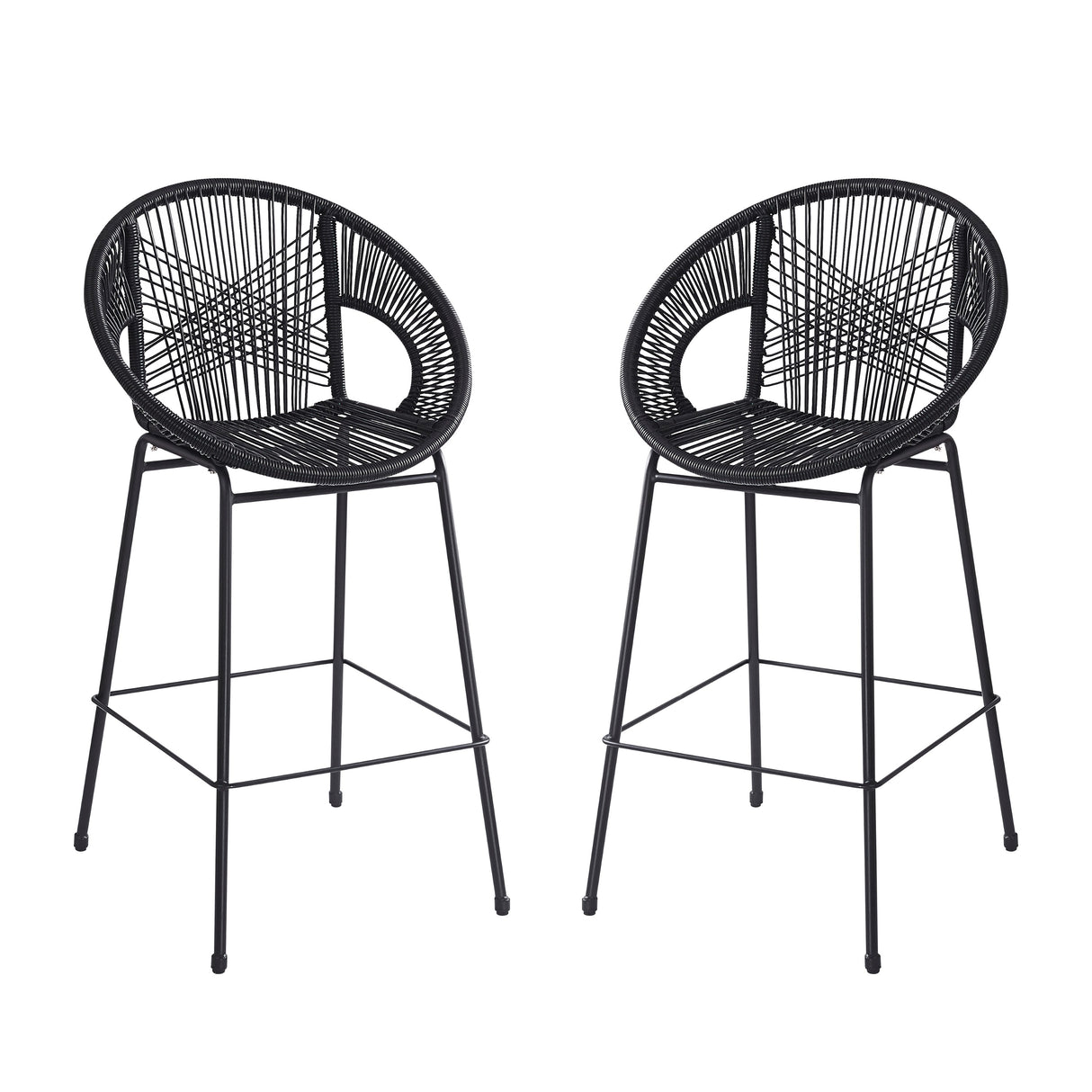 Ferrara Outdoor Patio Barstool Set of 2 - Black Faux Wicker PE Rattan with Iron Frame