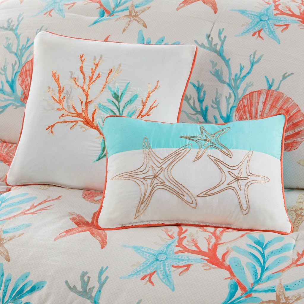 7 Piece Cotton Sateen Comforter Set Coral Cal King