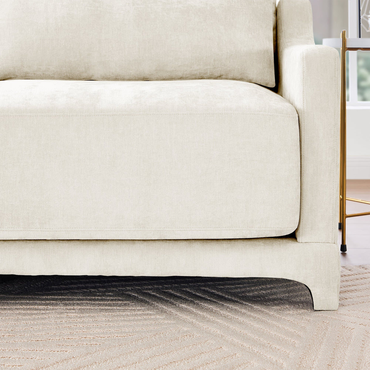 Elegant Four-Seater Sofa with Movable Ottoman and Lumbar PillowBeige