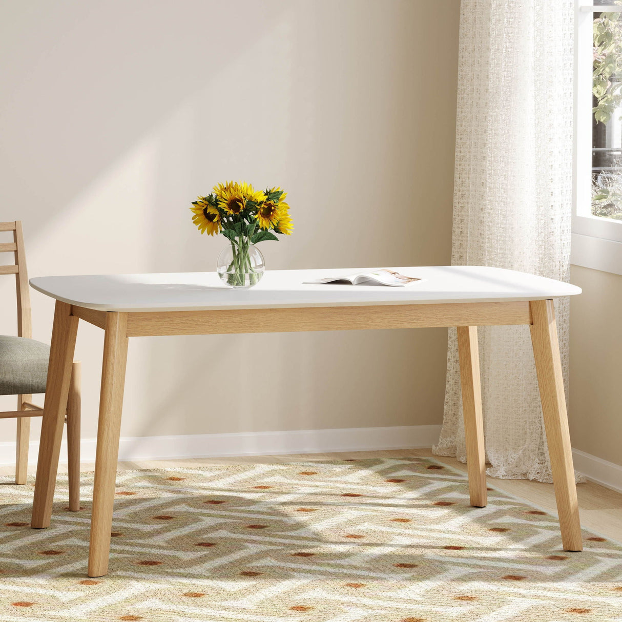 Dining Table With Splayed Rubberwood Legs & Faux Wood Tabletop