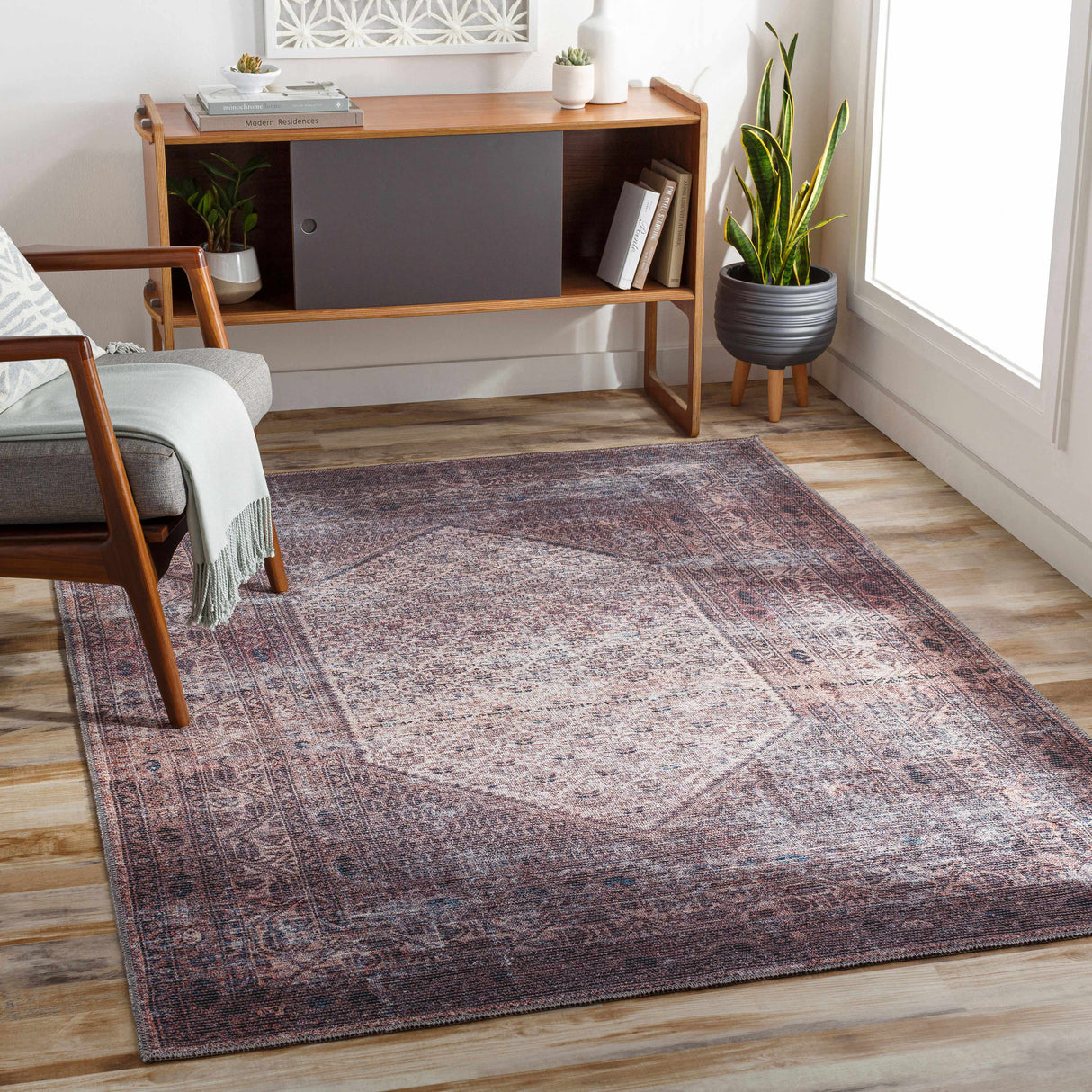 Dusty Pink Bagacay Distressed Washable Area Rug - Clearance