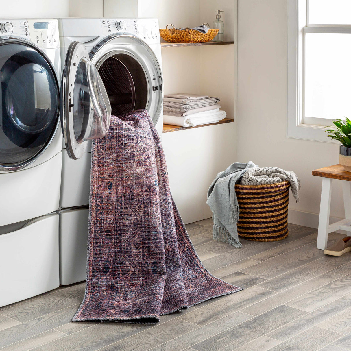 Dusty Pink Bagacay Distressed Washable Area Rug - Clearance