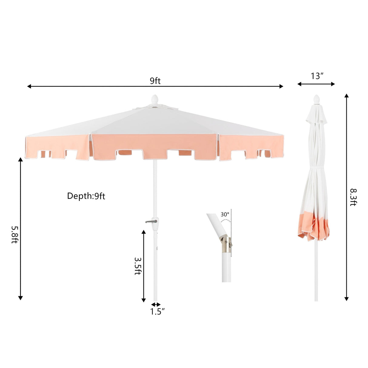 Baiona classic midcentury market patio umbrella with uv protection - Tuesday Morning - Umbrellas & Sunshades