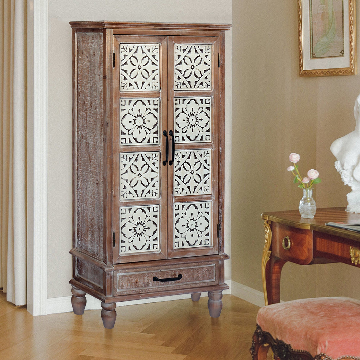 55.12" Tall Tower Storage Cabinet - Rustic Fir Wood Pantry