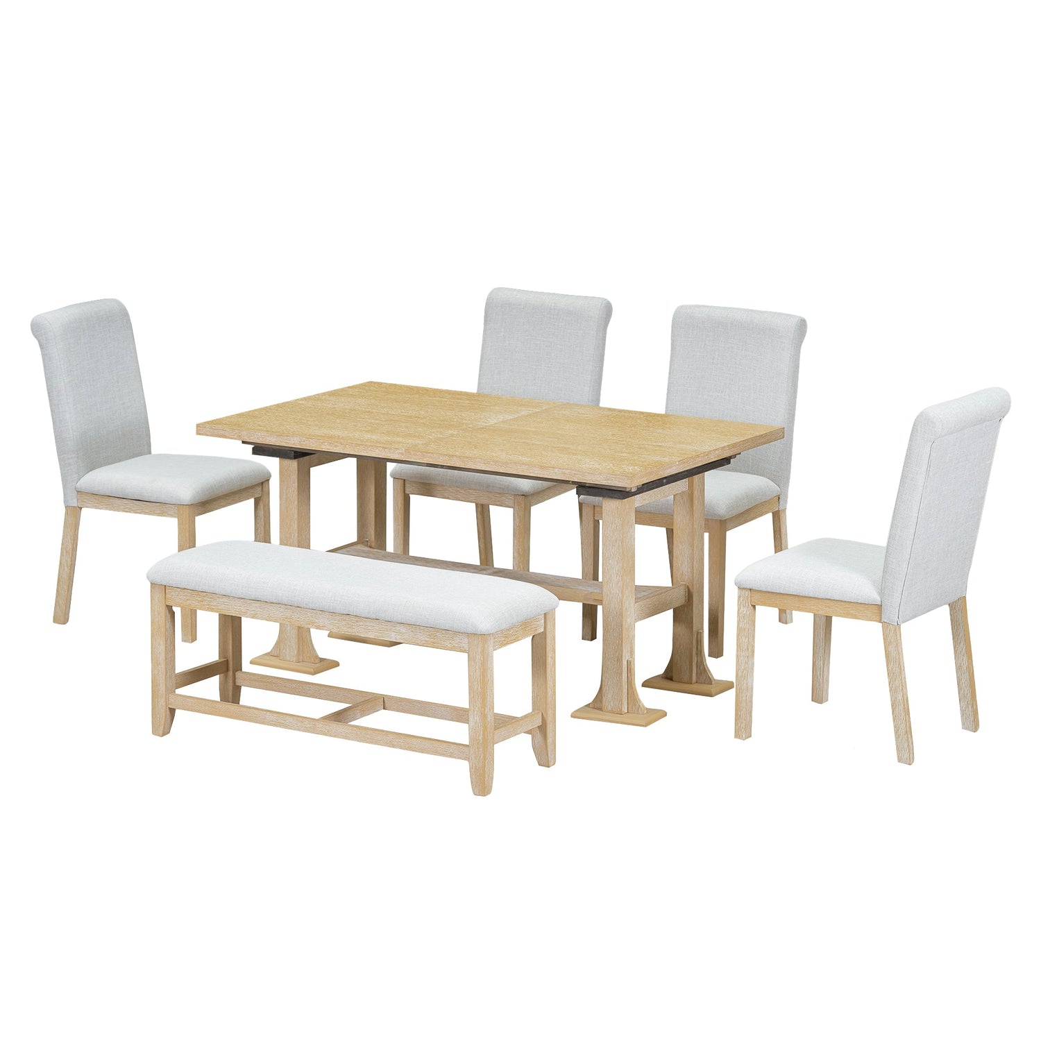 Artisinal 6-Piece Extendable Solid Wood Dining Set with Bench Seating