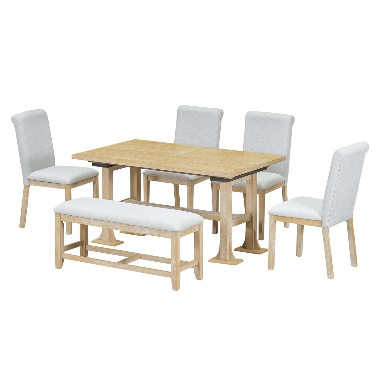 Artisanal 6-Piece Extendable Solid Wood Dining Set with Bench Seating