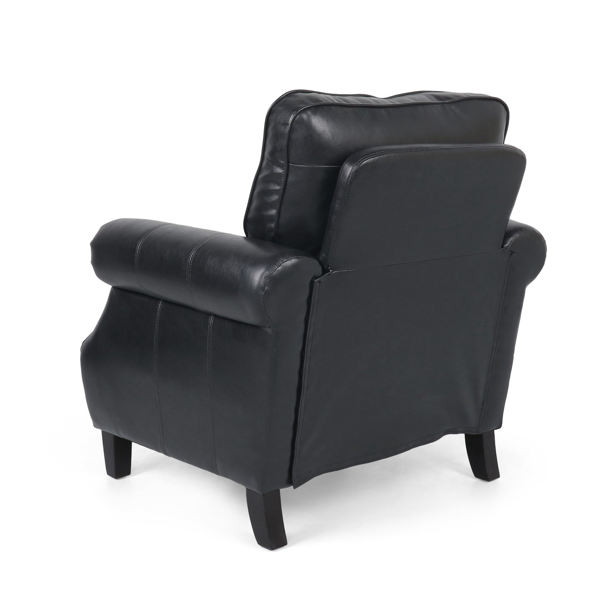 Contemporary Black PU Club Chair with Nailhead Trim and Rolled Armrests