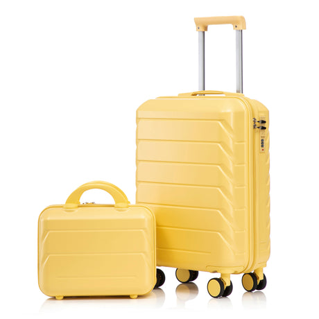 14'/20'-2-pcs/set-in-ABS-Spinner-Wheel-Luggage,-with-Combination-Lock,14'-Cosmetic-Case-(Yellow)-Luggage-Sets