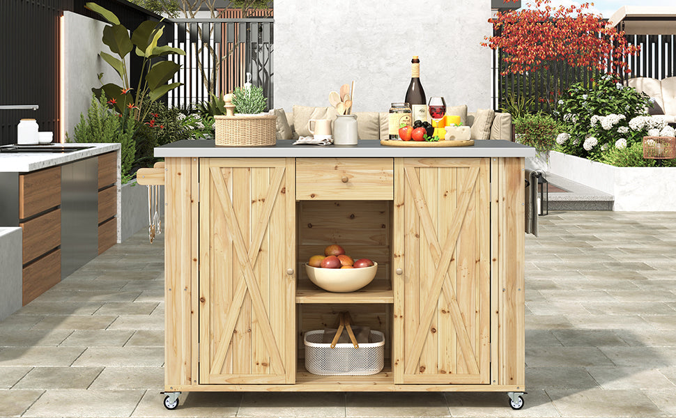 Outdoor Kitchen Island Fir Wood Kitchen Island with Stainless Steel Top