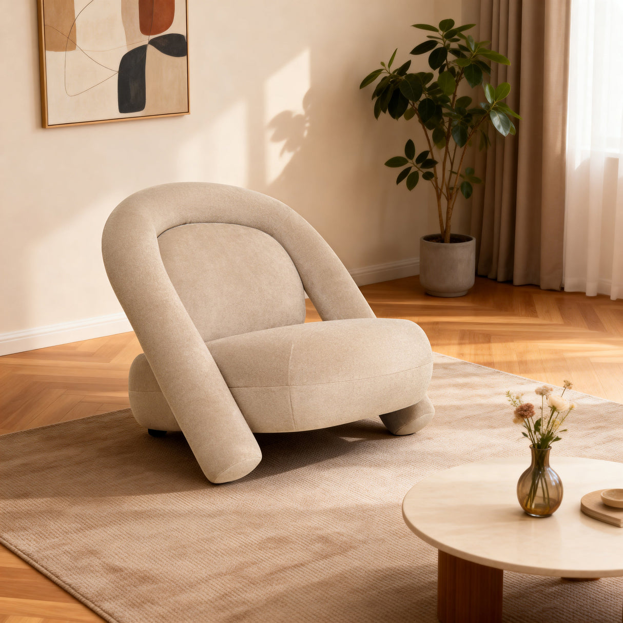 Stylish Dark Beige Velvet Lounge Chair