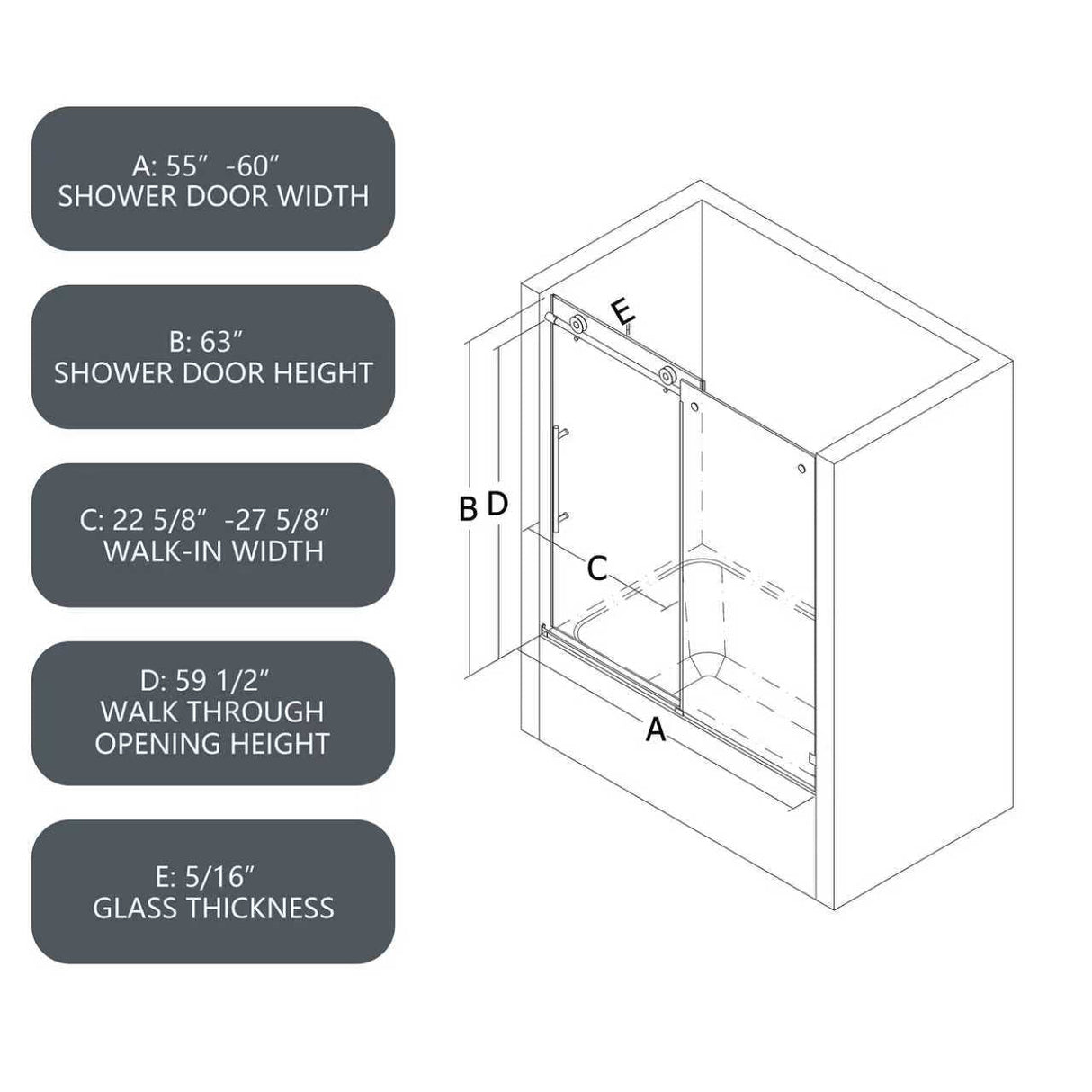 6063 Matte Tempered Glass Shower Door
