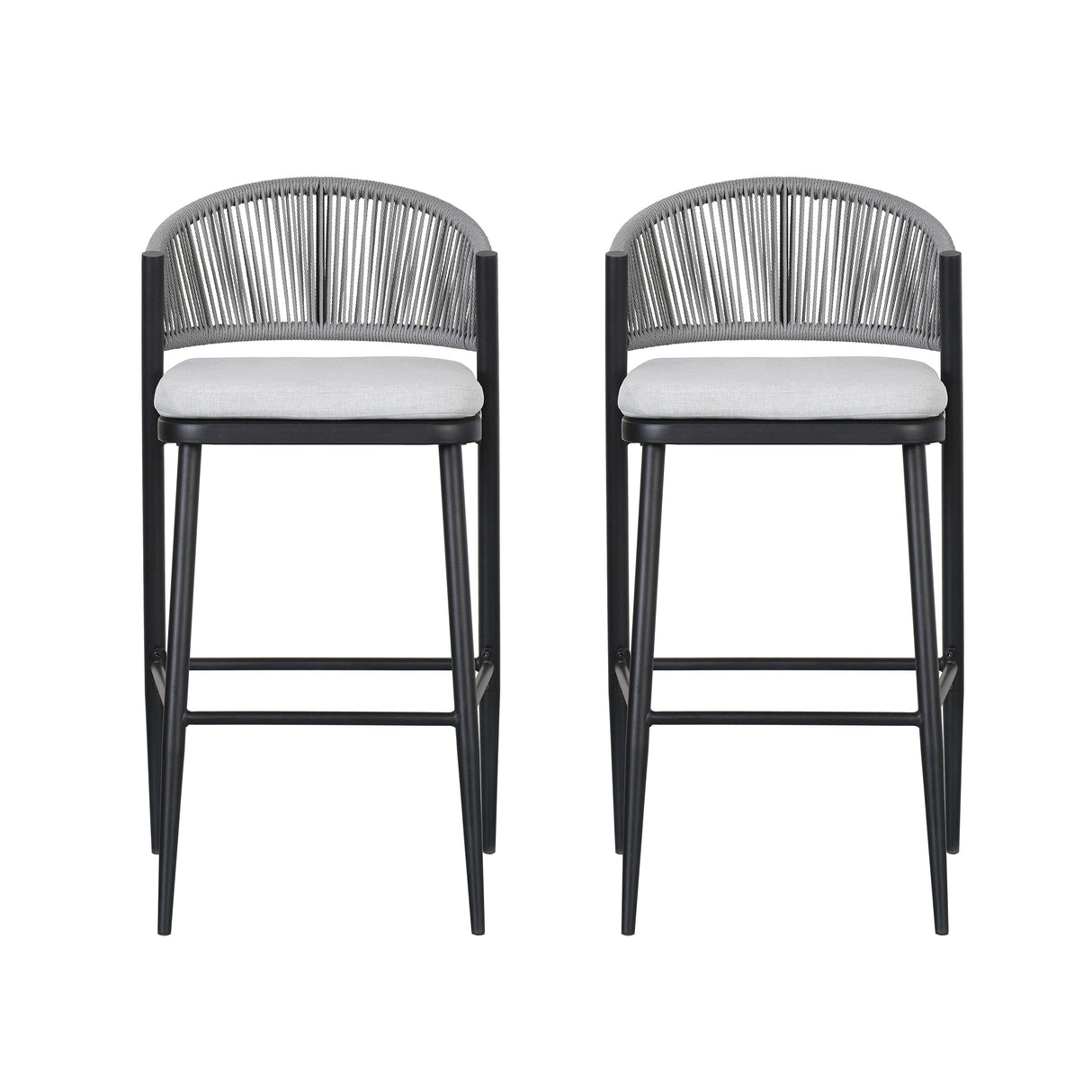 Outdoor 30.25' Bar Height Metal Frame Counter Stools with Scallop-shaped Backrest & Water-resistant CushionsSet of 2Matte Black
