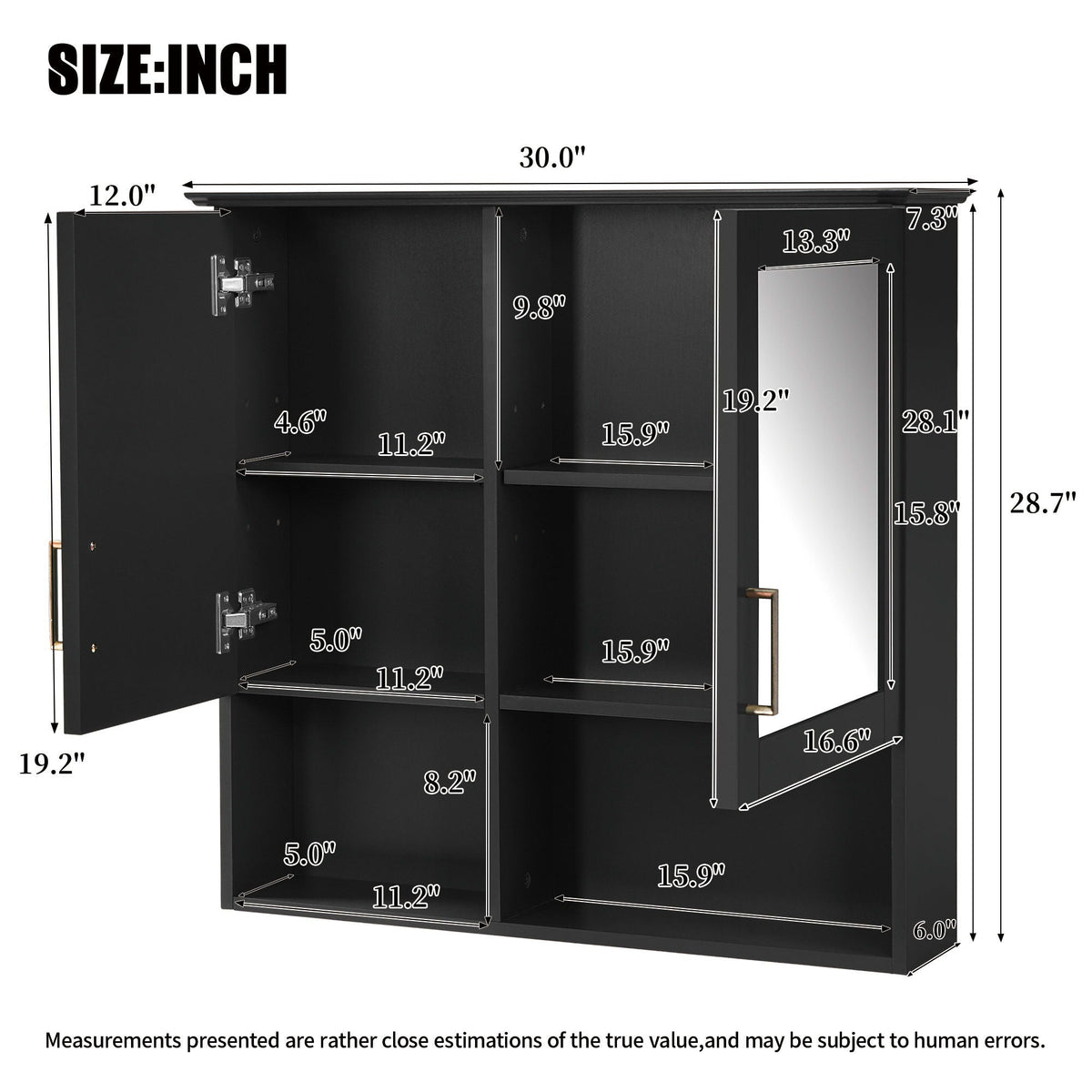 2 In 1 Wall-Mounted Mirror Cabinet with Adjustable Shelves - White, Blue, Black