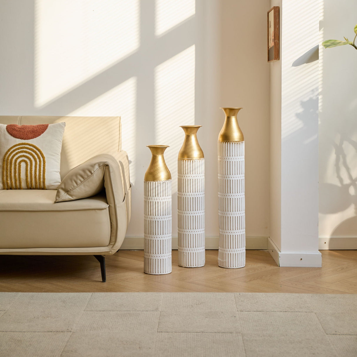 Floor Metal Vases Decorated White Metal Vases (Set of 3)