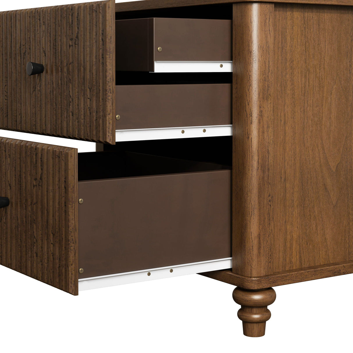 Mid Century Modern Fluted Nightstand 2 Piece Set With 3 Drawers - Walnut