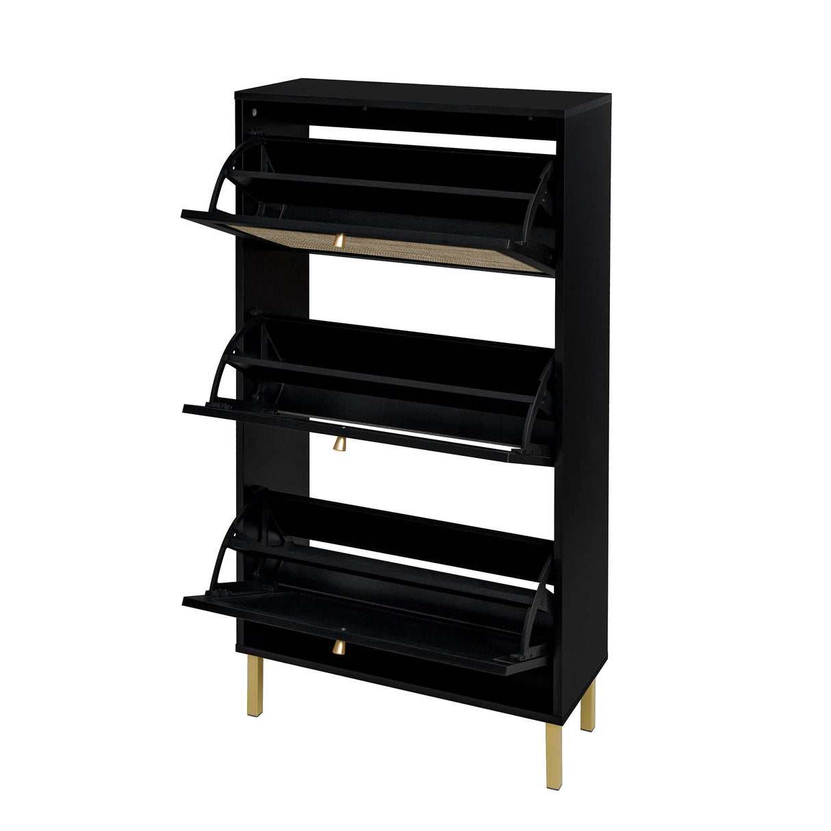 Modern Rattan 3 Door Shoe Rack Cabinet For Entryway