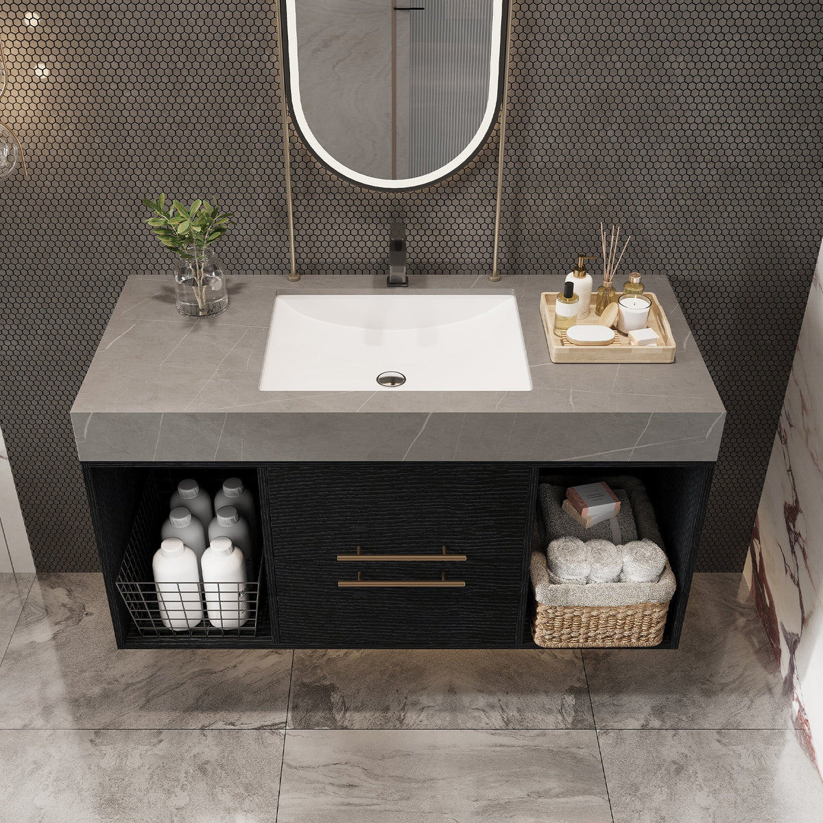 39.4 Inches Single Contemporary Floating Bathroom Vanity