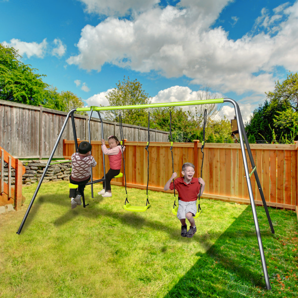 Outdoor Playground Swing Set for Age 3+ with Face-to-Face Swing
