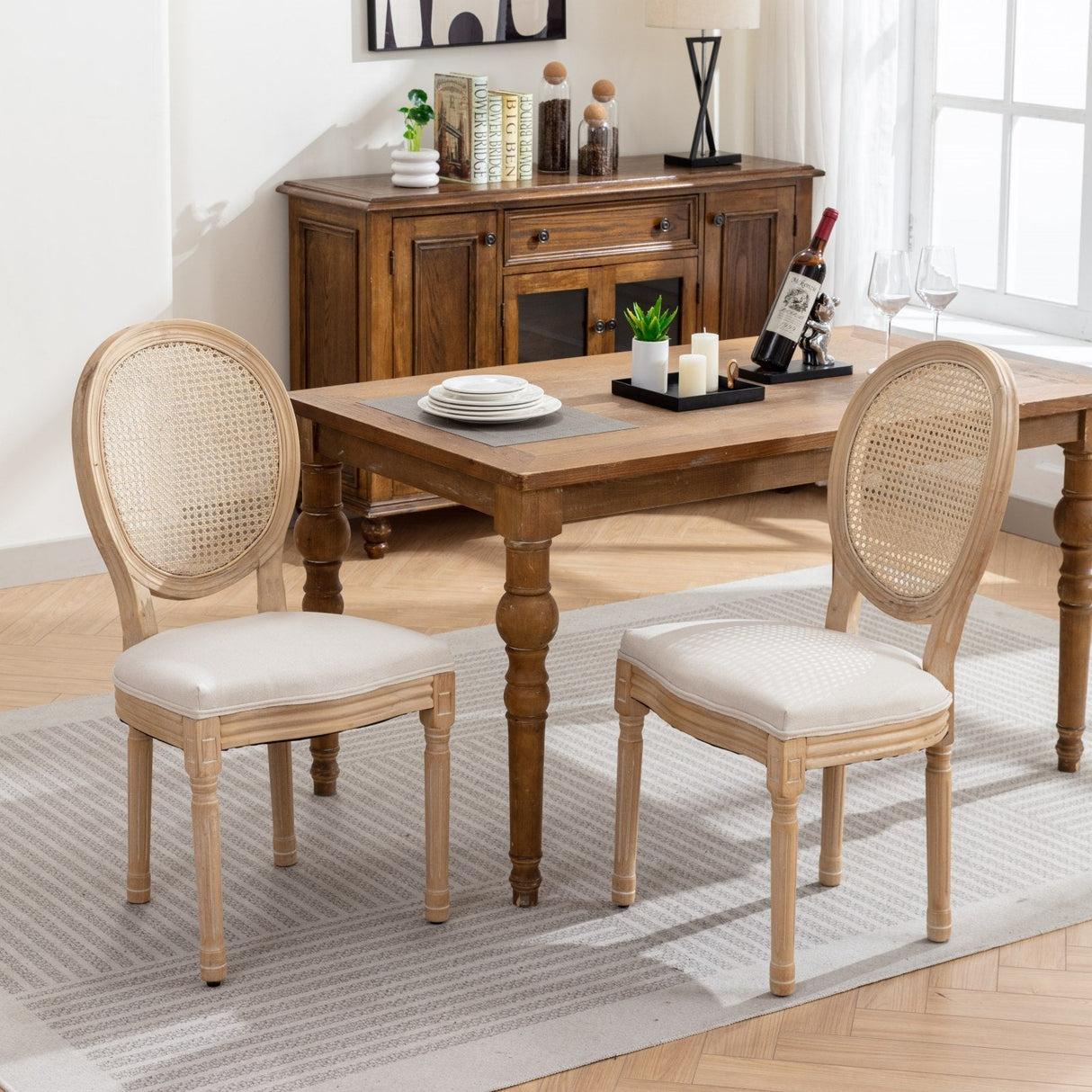 A&A French Style Solid Wood Frame Dining Chairs Set of 2