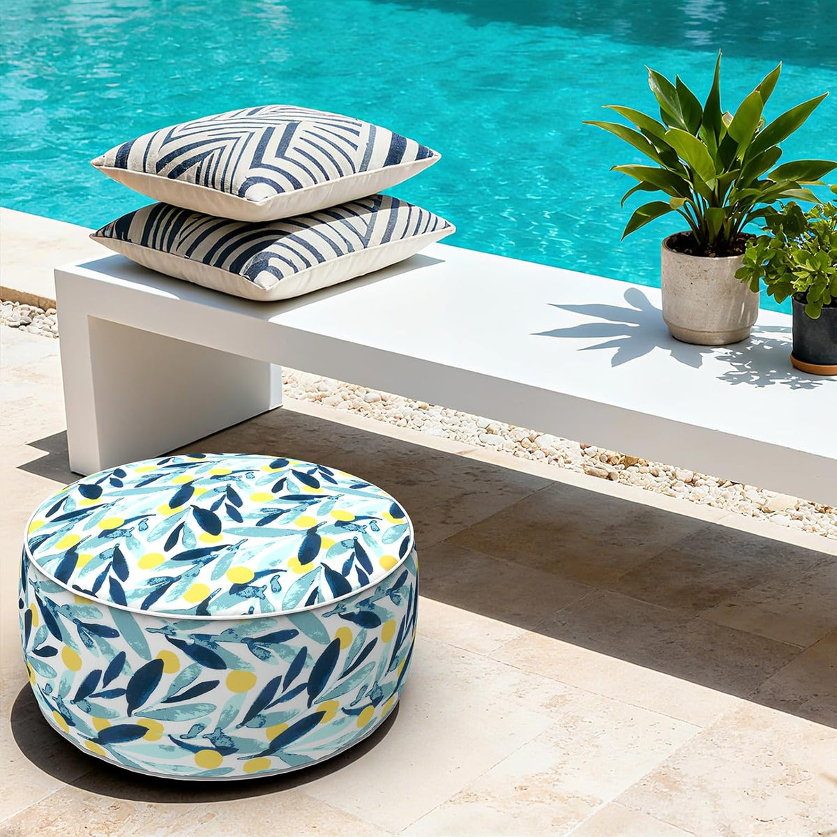 Outdoor Inflatable Ottoman - Coastal Leaves