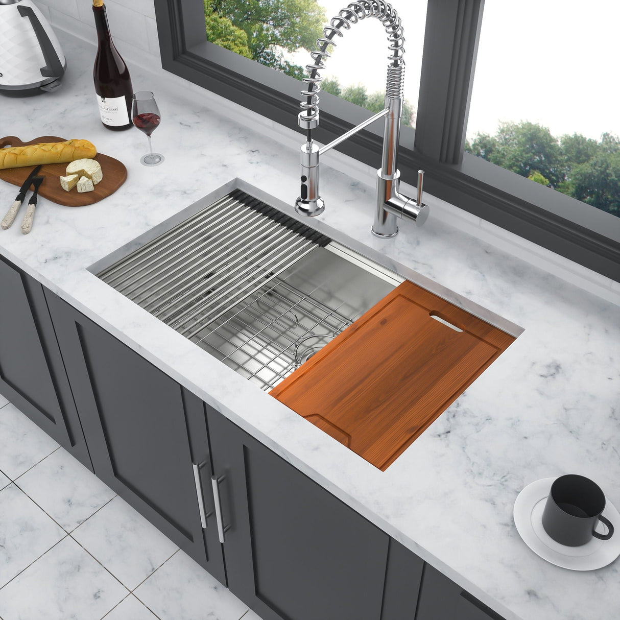 Premium Single Bowl Undermount Workstation Kitchen Sink with Accessories