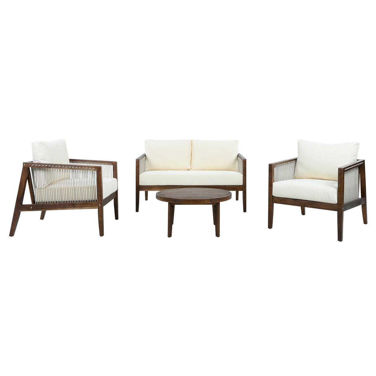 Outdoor 4-Piece Sofa Set, Acacia Wood Frame with Rope Detail