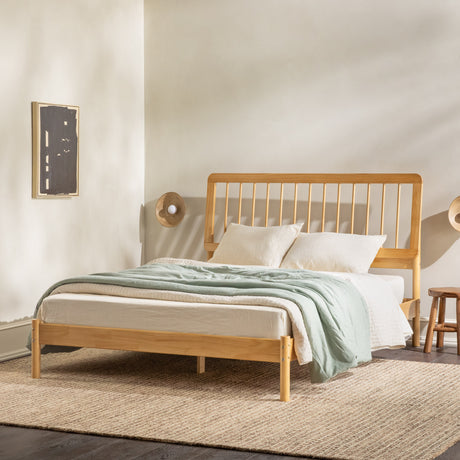 Mid-century-modern-solid-wood-queen-spindle-bed-–-natural-pine-Beds-&-Bed-Frames