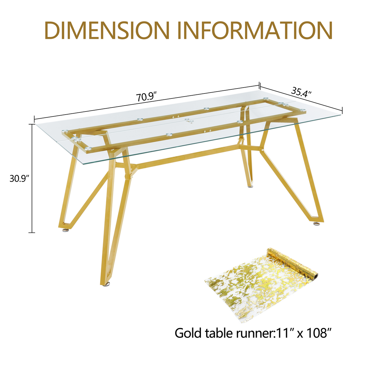 70.9-Inch Rectangular Glass Dining Table