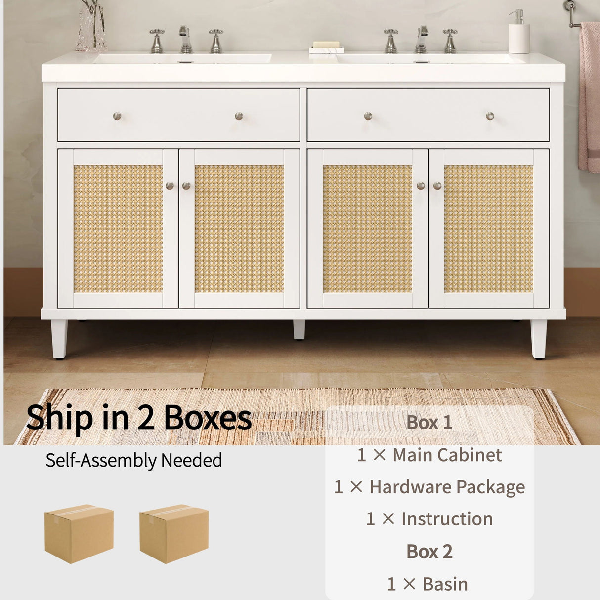 Bathroom Vanity With Double Sink, Large Storage Space