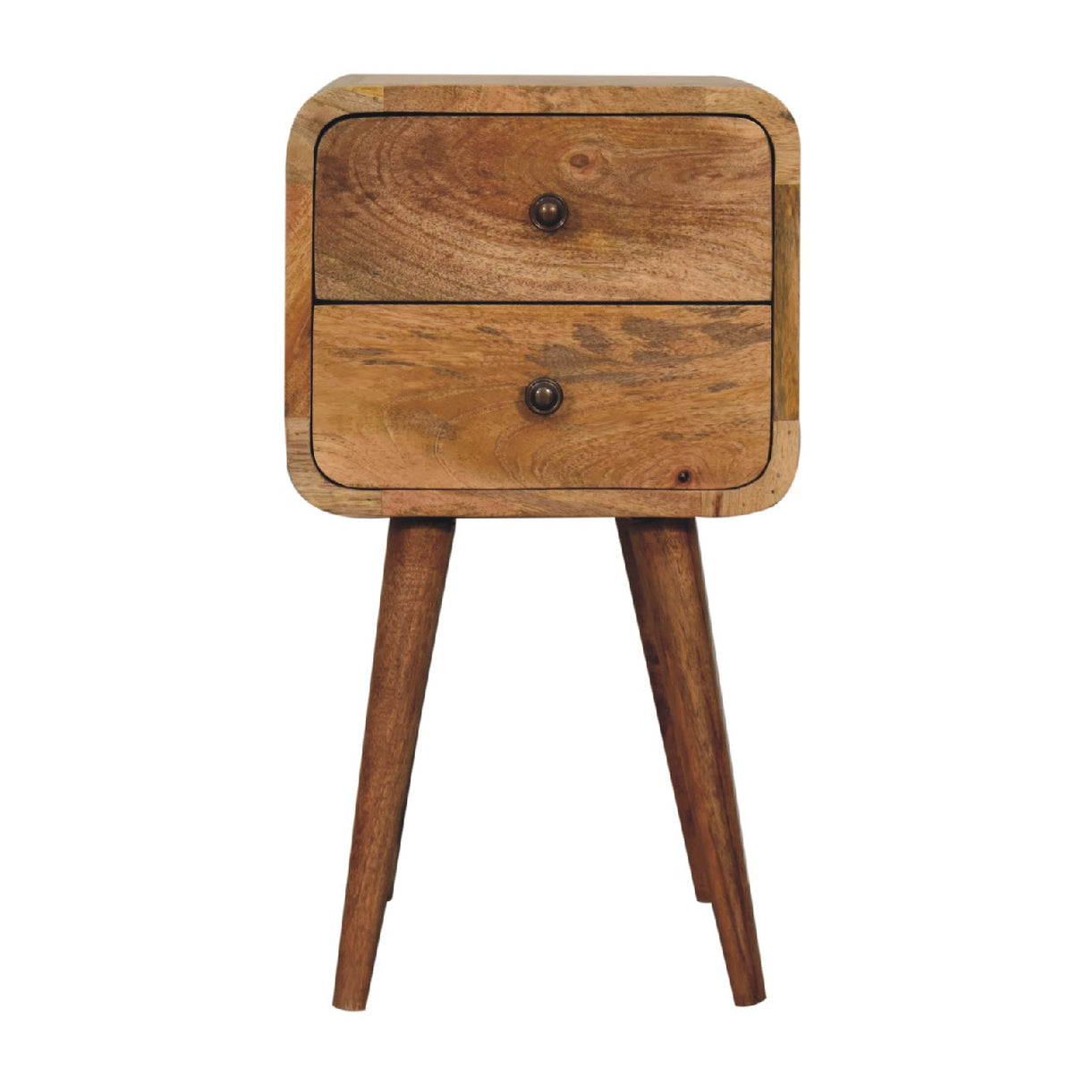 Solid Wood Mini Curved Nightstand, 2-Drawers, Oak-ish