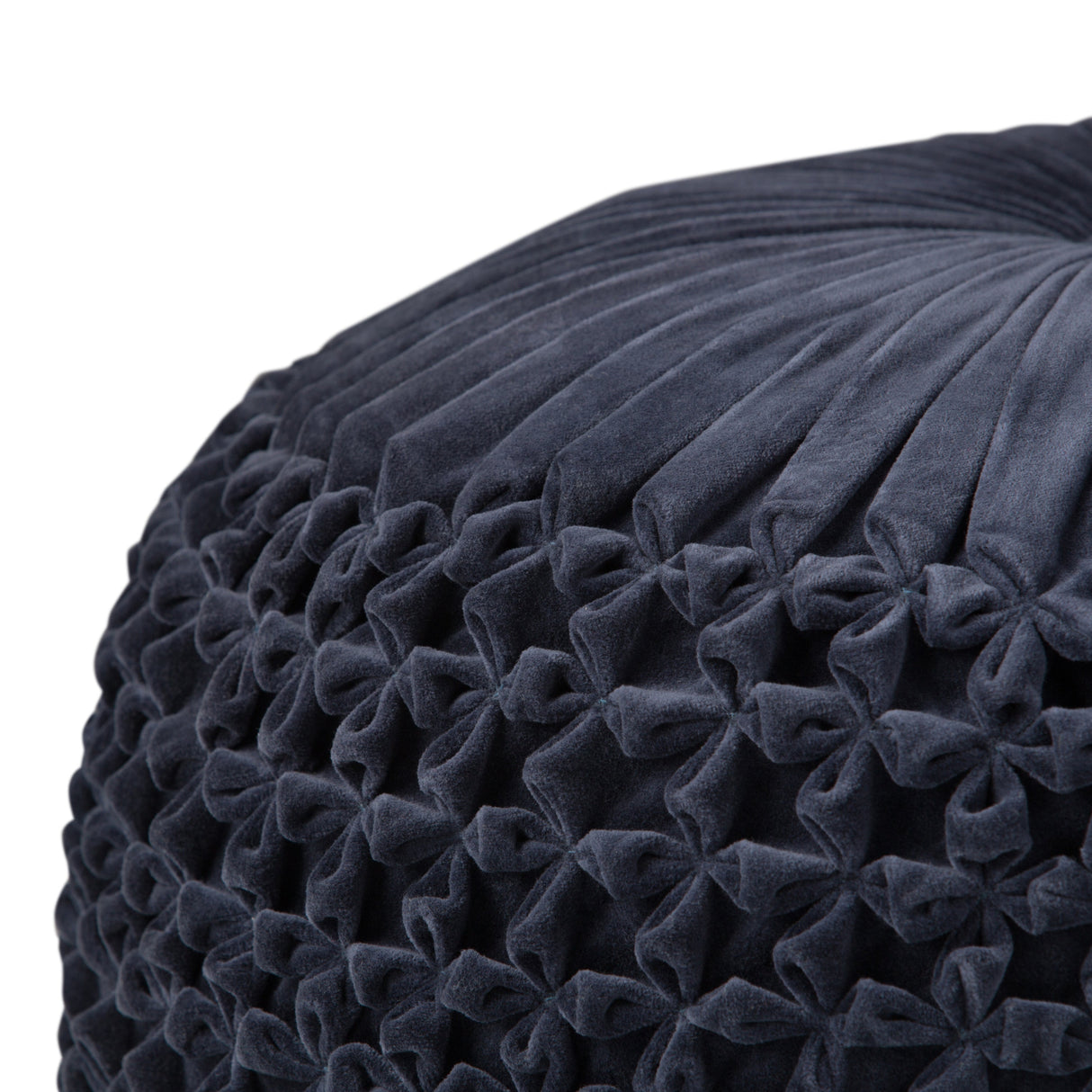 Renee Round Pouf Navy Velvet Cotton Accent Stool