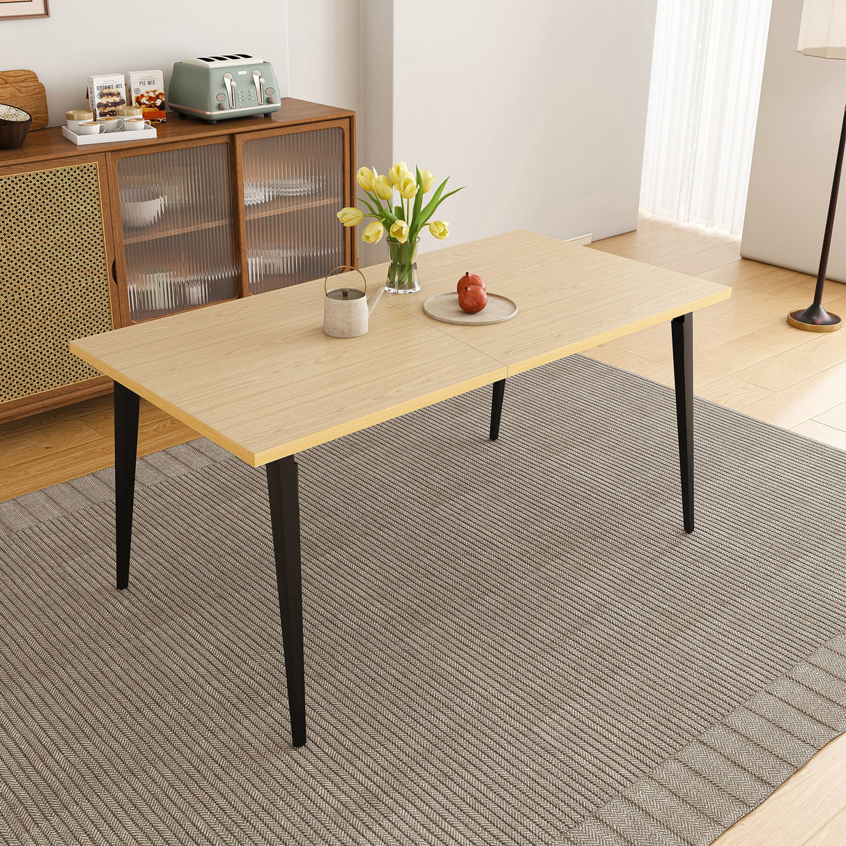 63-inch Modern Dining Table with Wooden Tabletop and Rust-Resistant Iron Legs