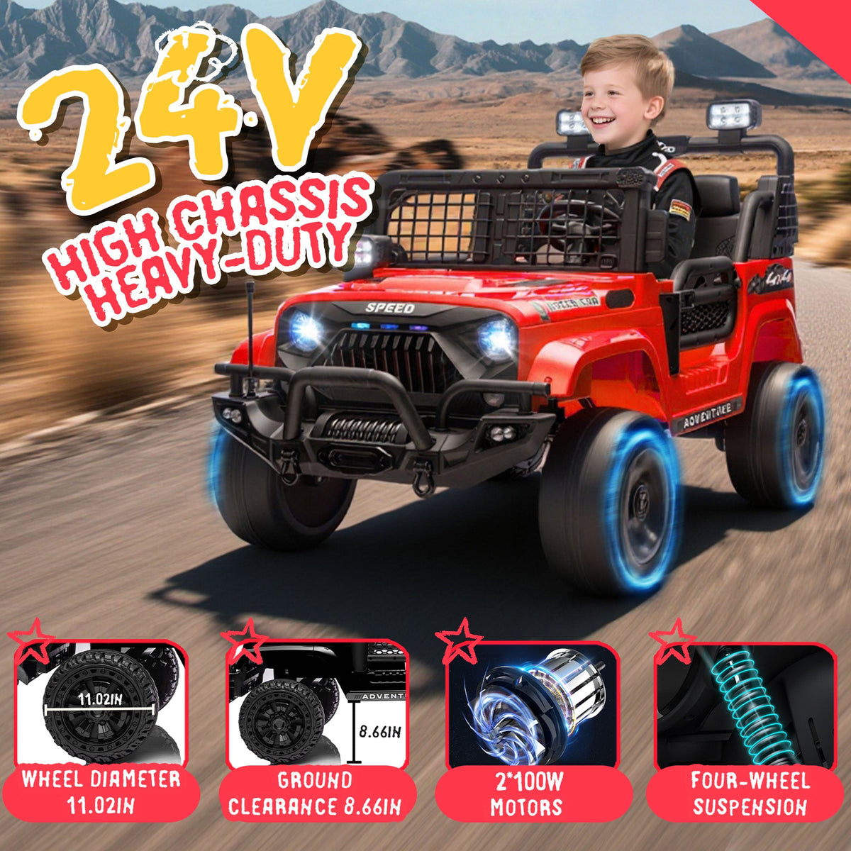 24V Two-Seater Kids Ride-On Electric Truck with Parental Control