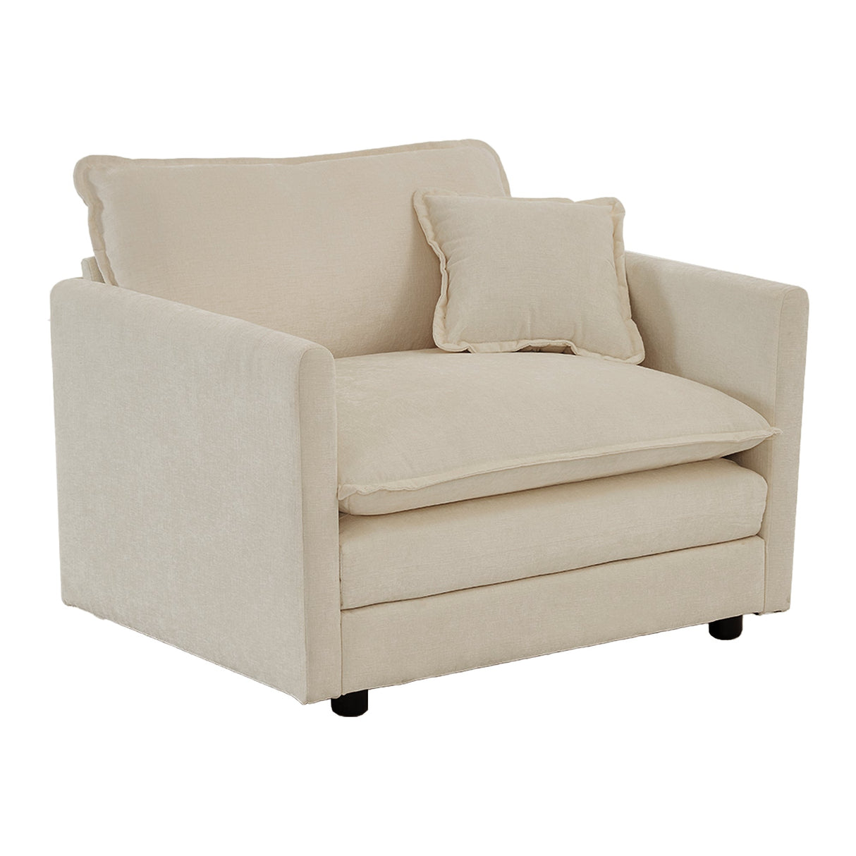 Modern Accent Chair with Ottoman in Beige Chenille